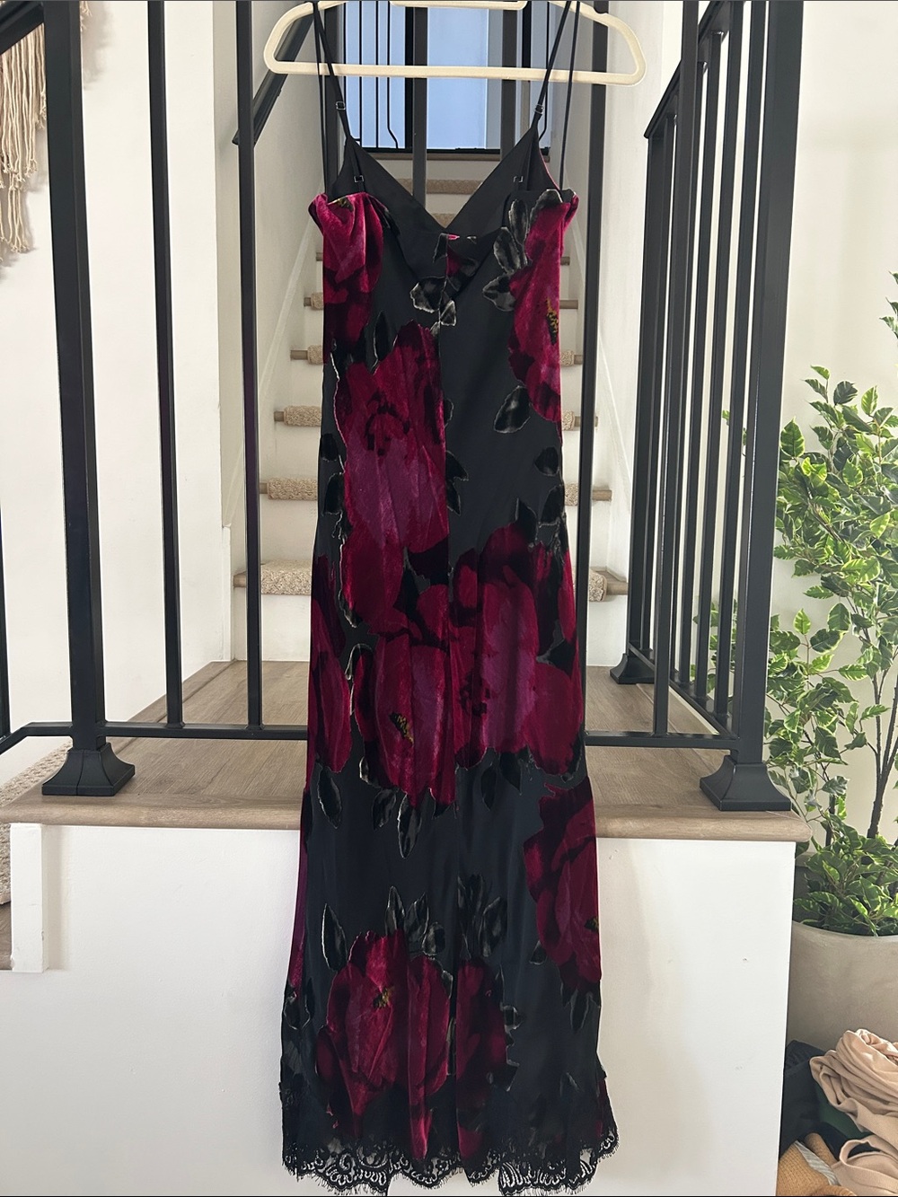 Trina Turk Black Slip Midi Dress with Deep Pink Floral Pattern - Picture 3 of 4